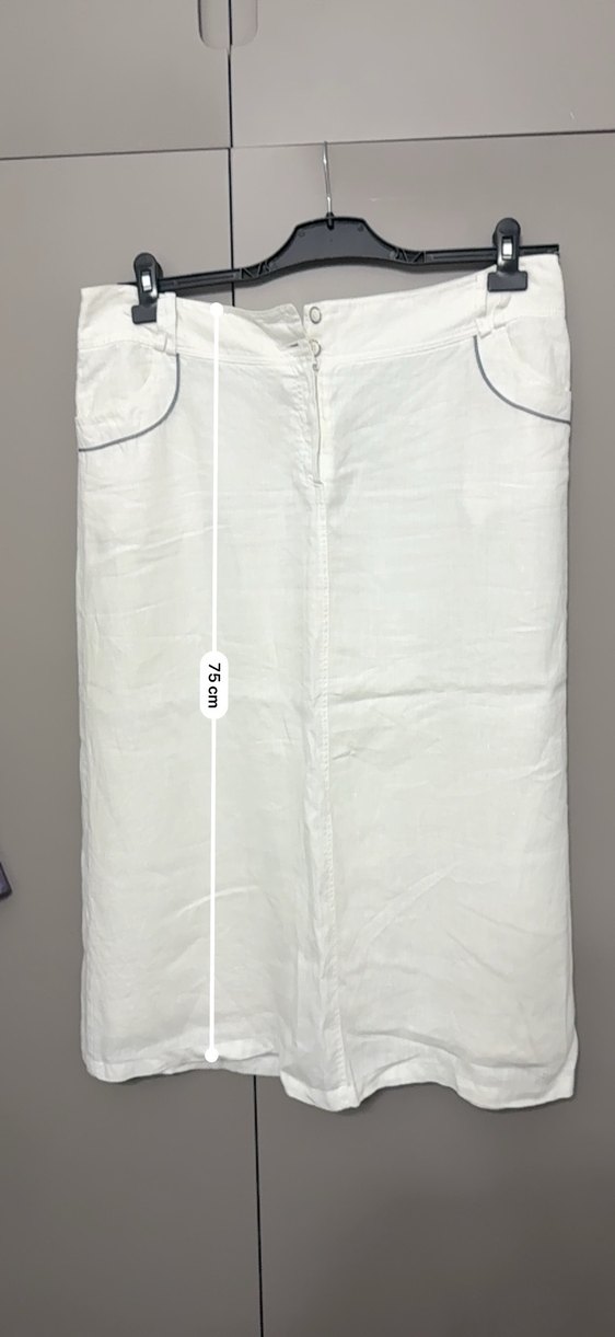 Beyaz Keten Midi Kadın Etek - Görsel 3