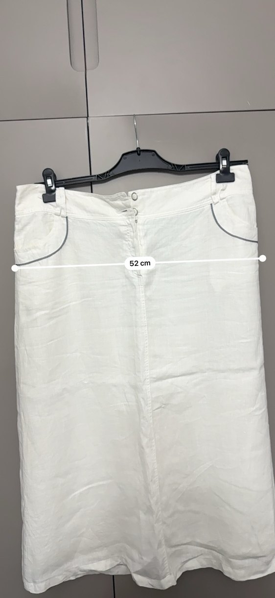 Beyaz Keten Midi Kadın Etek - Görsel 2