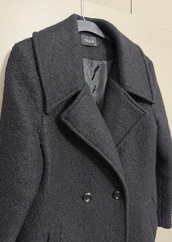 Siyah Renk Çift Düğmeli Uzun Kaban - Görsel 3