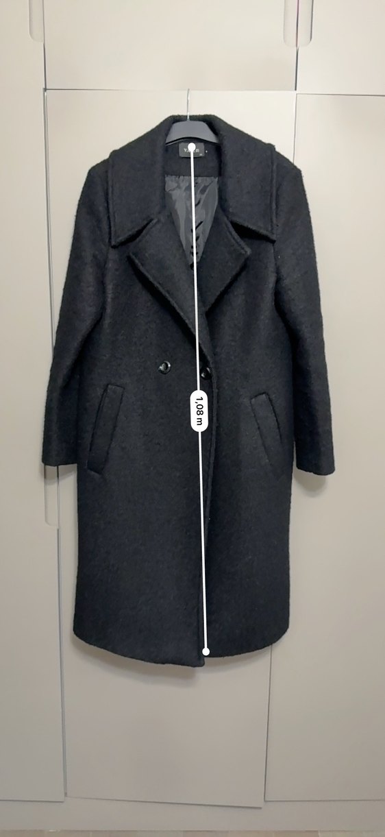 Siyah Renk Çift Düğmeli Uzun Kaban - Görsel 2