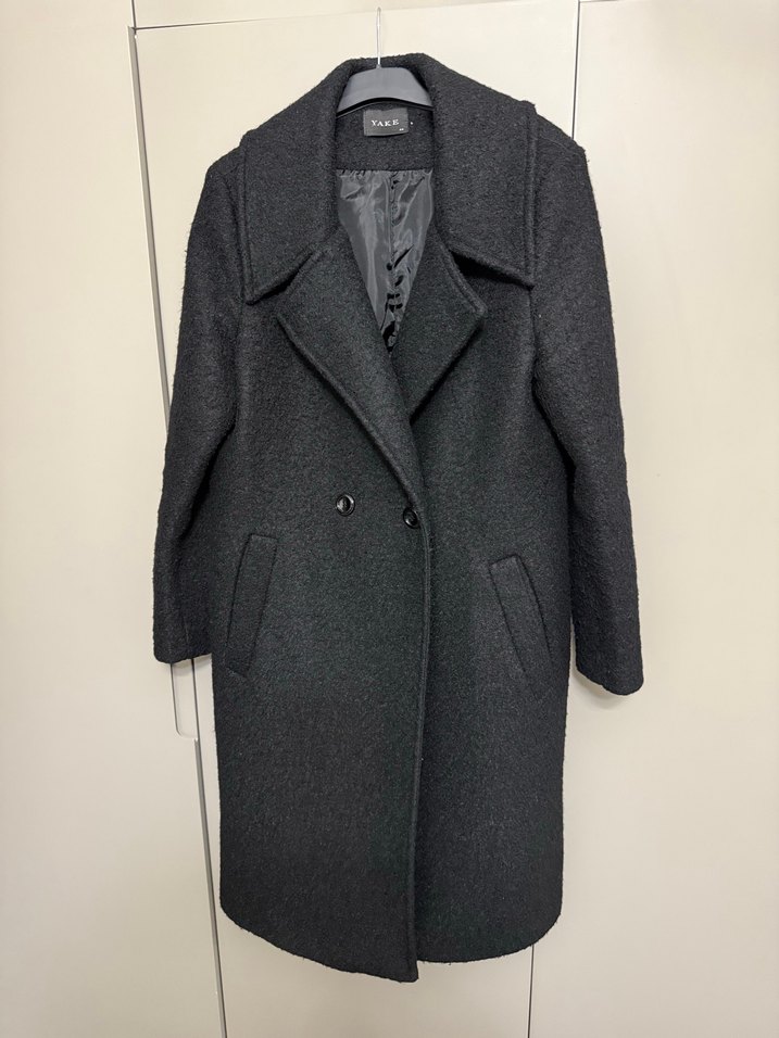 Siyah Renk Çift Düğmeli Uzun Kaban - Görsel 5