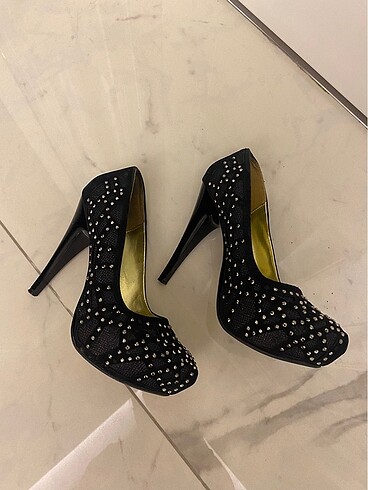Taşlı abiye platform topuk şık ayakkabı - Görsel 2