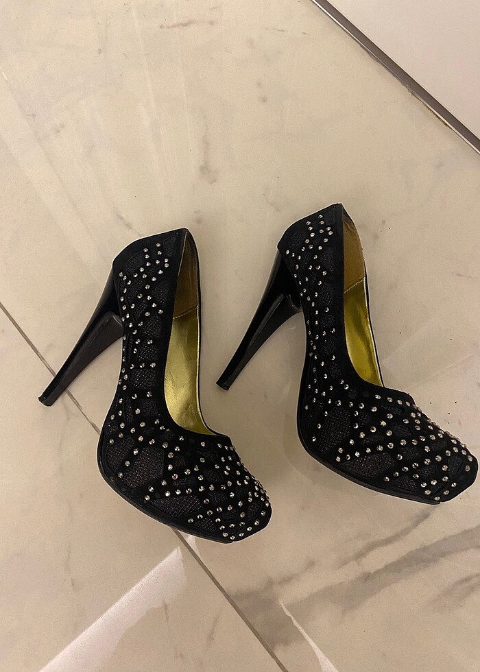 Taşlı abiye platform topuk şık ayakkabı - Görsel 2