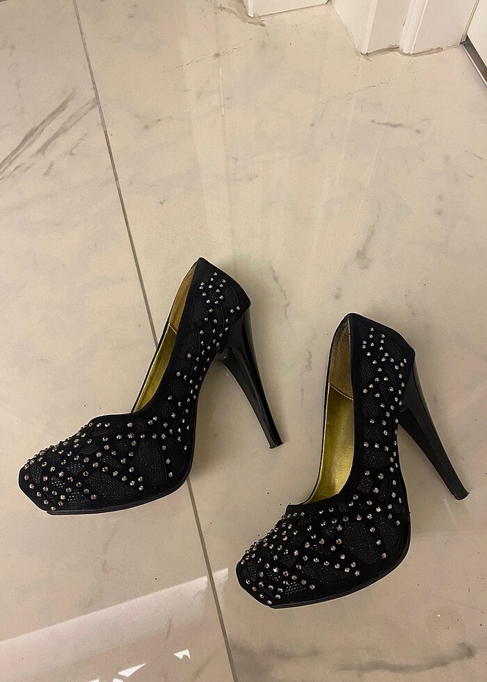 Taşlı abiye platform topuk şık ayakkabı - Görsel 4