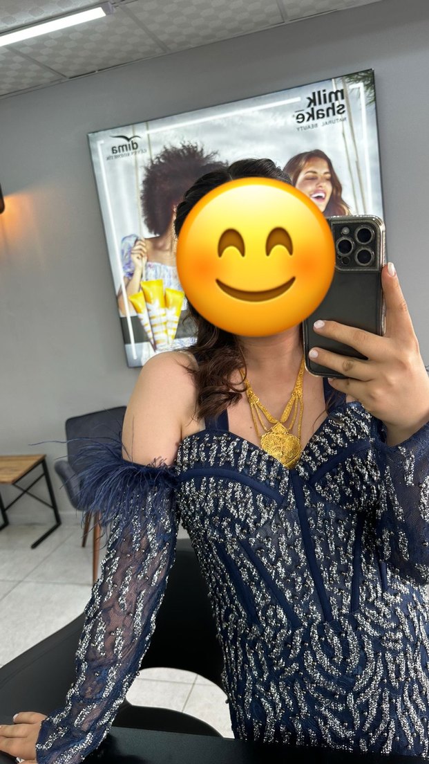 Parlak full taş mavi Desenli Uzun Kadın Abiye 60 kiloda giyildi - Görsel 2