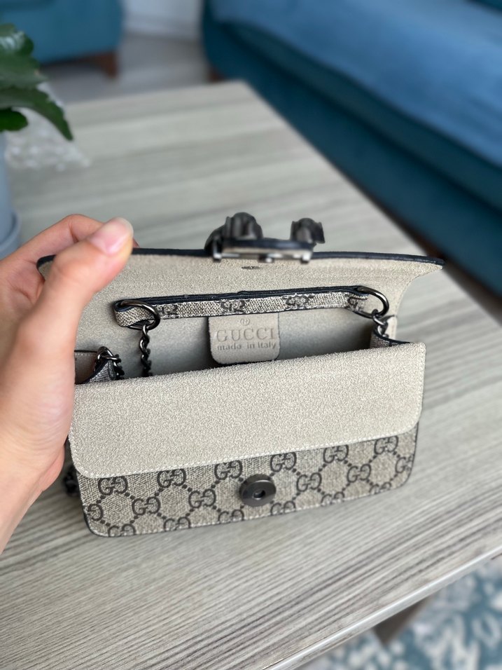 Gucci Gri Deri Yılan Desenli Tokalı Kadın Çanta - Görsel 4