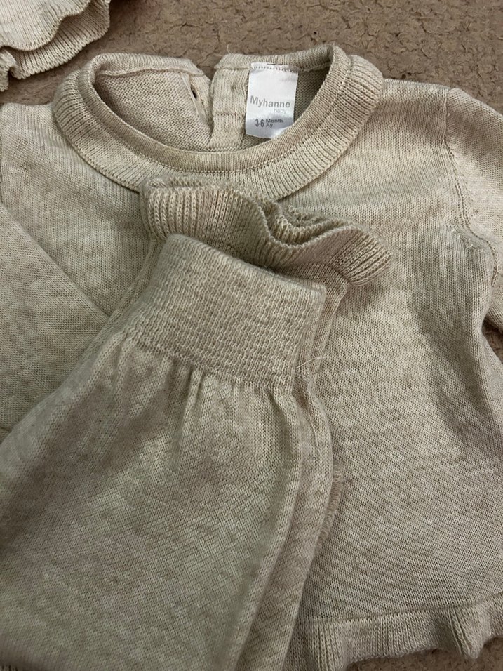 Krem Örgü Bebek Kız Takımı Uzun Kollu - Görsel 4