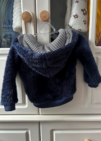 Unisex Çocuk Mavi Kapüşonlu Kürklü Ceket - Görsel 2