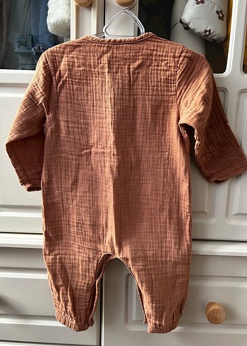Düğmeli Koyu Kahverengi Bebek Kız Tulum keten - Görsel 4