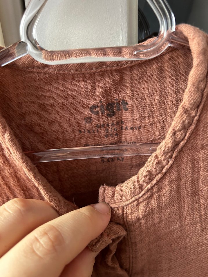 Düğmeli Koyu Kahverengi Bebek Kız Tulum keten - Görsel 2