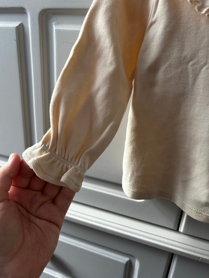 Kız Çocuk Bej Pamuk Bluz Fırfırlı - Görsel 3