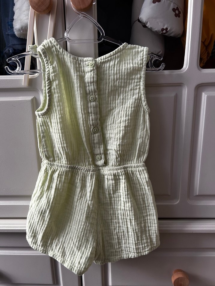 Kızlar için Keten Bohem Düz Renk Tulum - Görsel 2