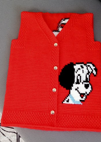 Renkli Baskılı Örgü Köpek Desenli Yelek - Görsel 2