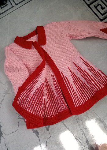 Kız Çocuk Pembe Kırmızı Triko Hırka - Görsel 8