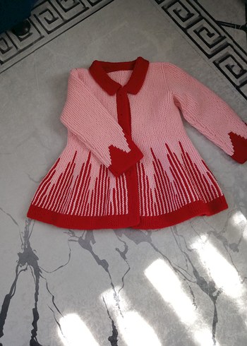 Kız Çocuk Pembe Kırmızı Triko Hırka - Görsel 3