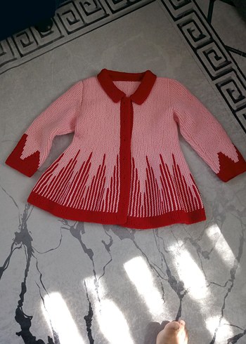 Kız Çocuk Pembe Kırmızı Triko Hırka - Görsel 2