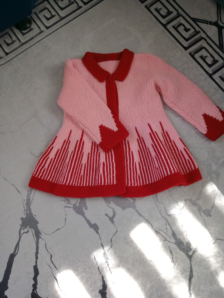 Kız Çocuk Pembe Kırmızı Triko Hırka - Görsel 3