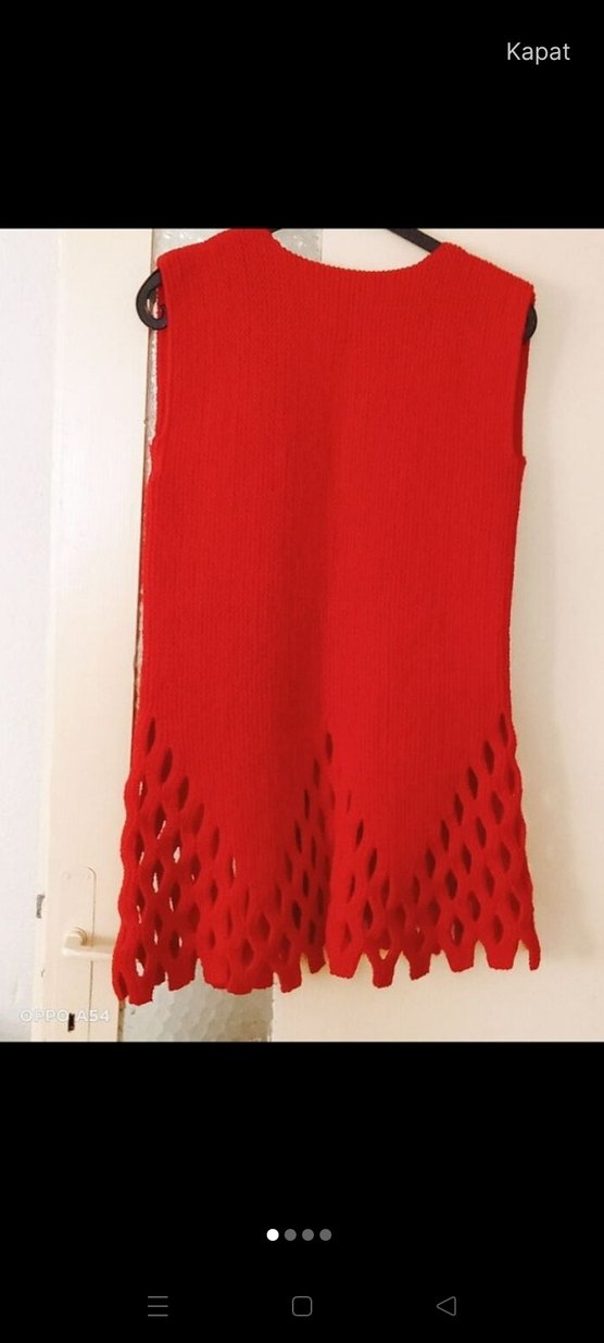 Kırmızı Örgü V Yaka Kadın Yelek - Görsel 3