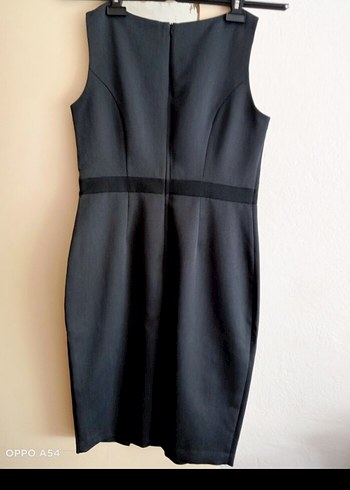 Kemerli Siyah Midi Kolsuz Ofis Elbisesi - Görsel 2