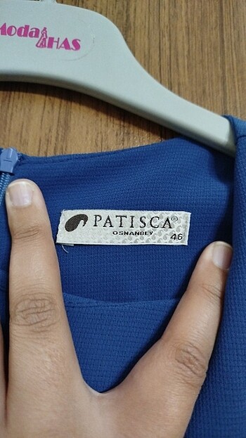 Mavi krep elbise - Görsel 6