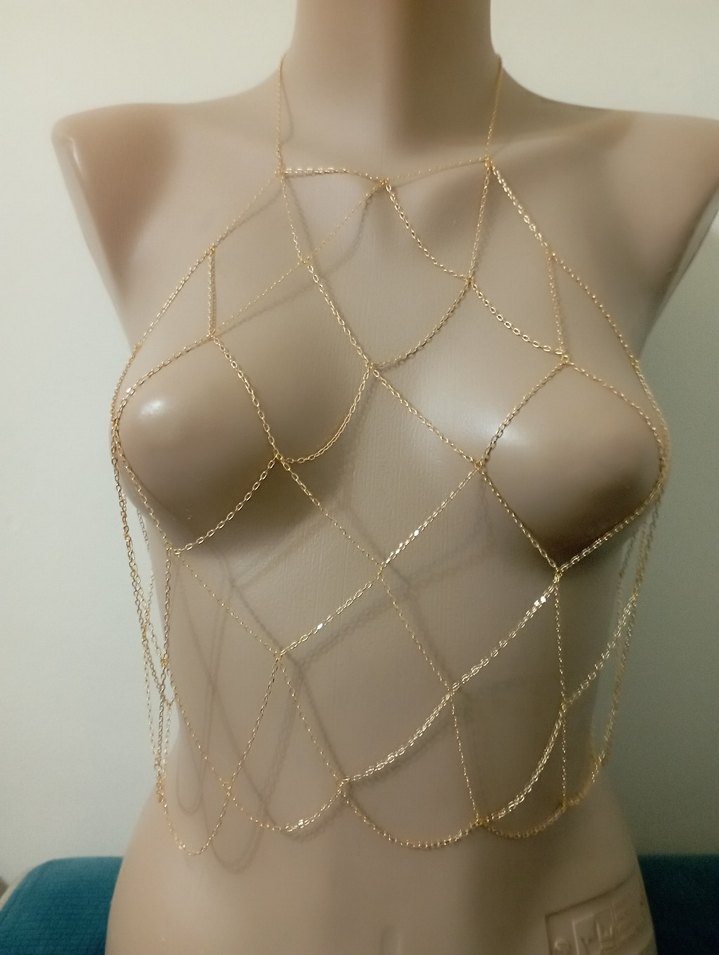 Altın Renk Zincir Detaylı Vücut Zinciri - Görsel 2