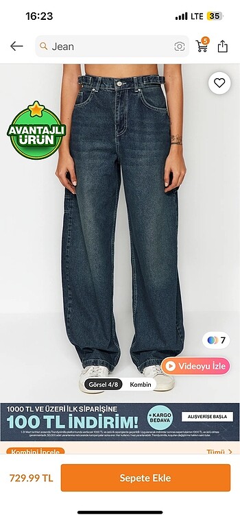 32 Beden mavi Renk Bol kesim skater jeans