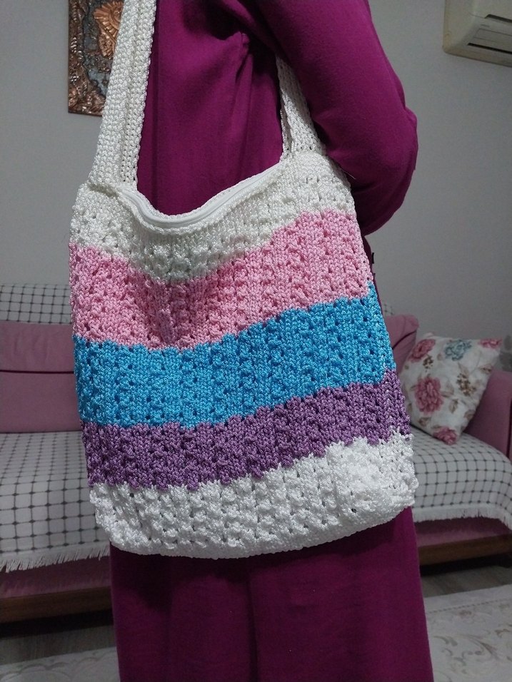 Pastel Renkli Örgü Kol Çantası - Görsel 2