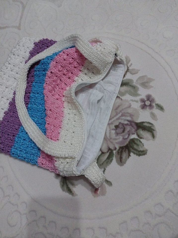 Pastel Renkli Örgü Kol Çantası - Görsel 3