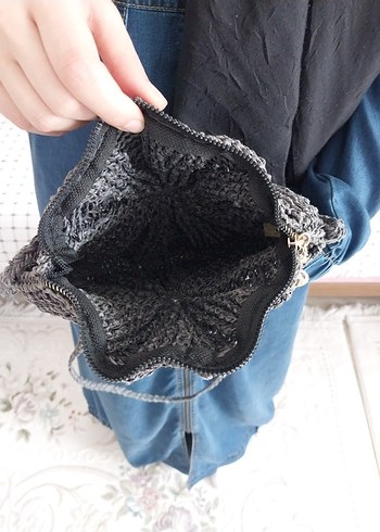 siyah Örgü Bohem Kadın  Çanta - Görsel 5