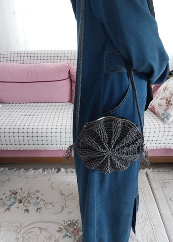siyah Örgü Bohem Kadın  Çanta - Görsel 6