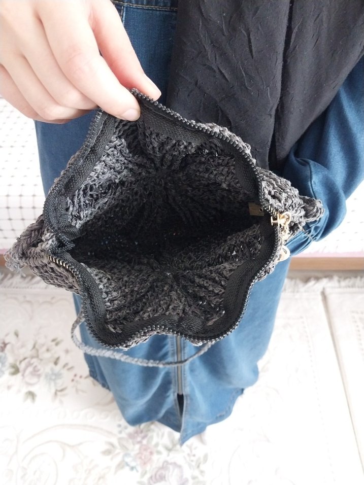 siyah Örgü Bohem Kadın  Çanta - Görsel 5
