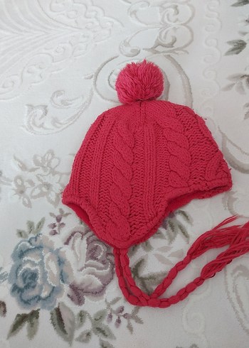 Pembe Örgü Çocuk Bere Ponponlu - Görsel 2