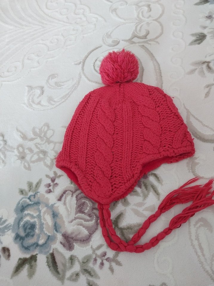 Pembe Örgü Çocuk Bere Ponponlu - Görsel 2