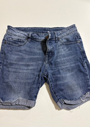 Kadın Gri Mavi Mini Denim Şort
