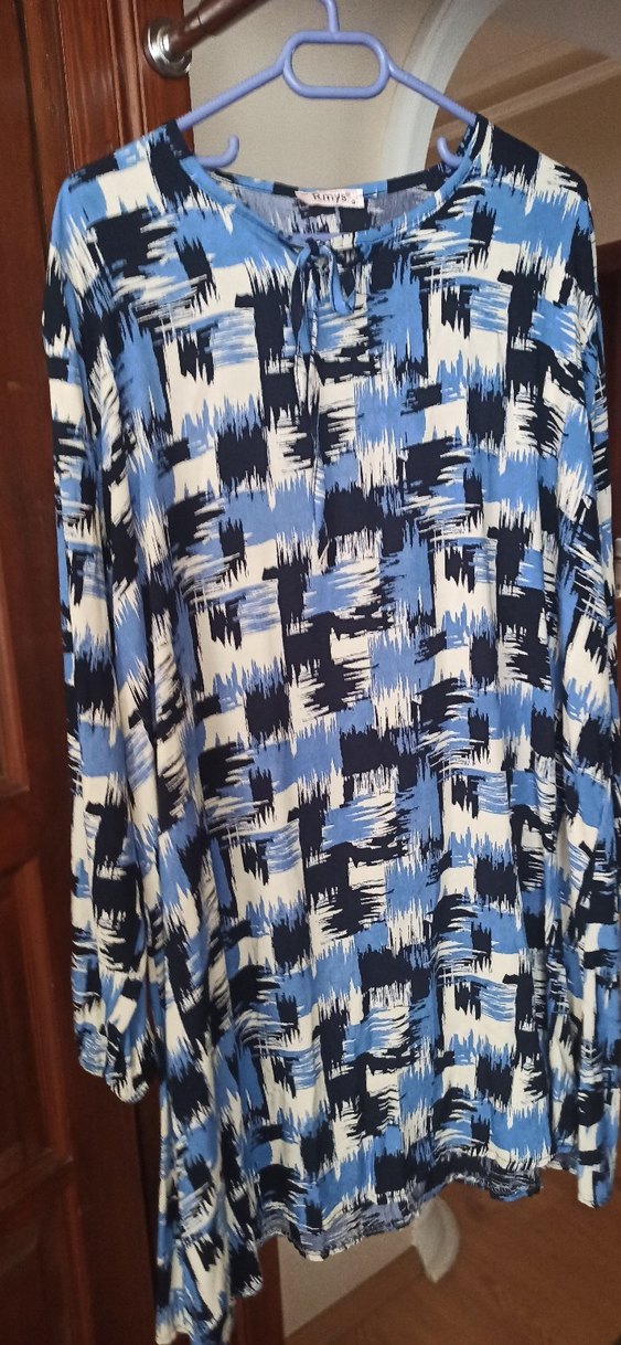 Mavi Piliseli Uzun Kollu Bohem Tunik büyük beden - Görsel 2