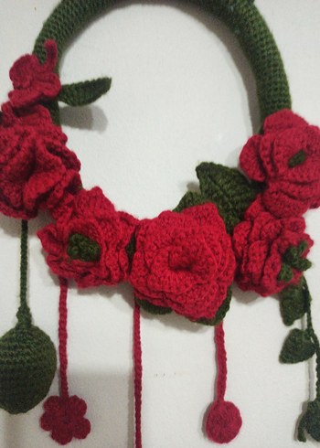 Koyu Kırmızı Çiçek Desenli Örgü duvar süsü - Görsel 6