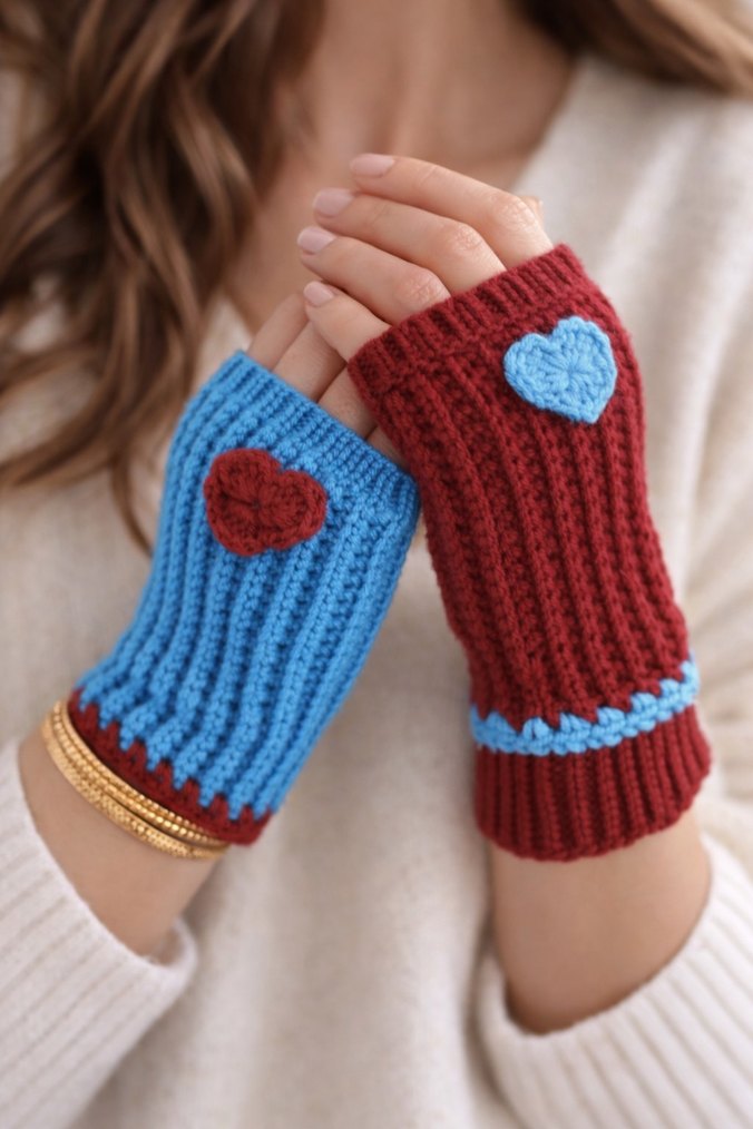 Renkli Örgü Kadın Eldivenleri - Görsel 4