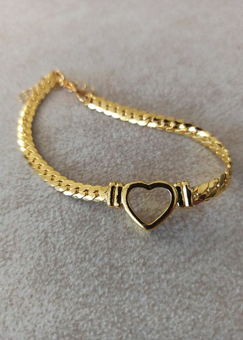 Altın Renkli Zincir Detaylı Kalp Bileklik çelik - Görsel 2