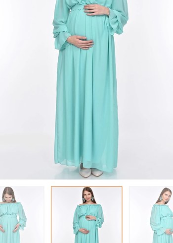 Turkuaz Drapeli Hamile Uzun Elbise - Görsel 3