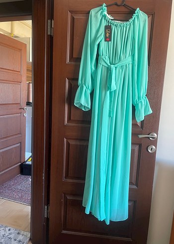 Turkuaz Drapeli Hamile Uzun Elbise - Görsel 5