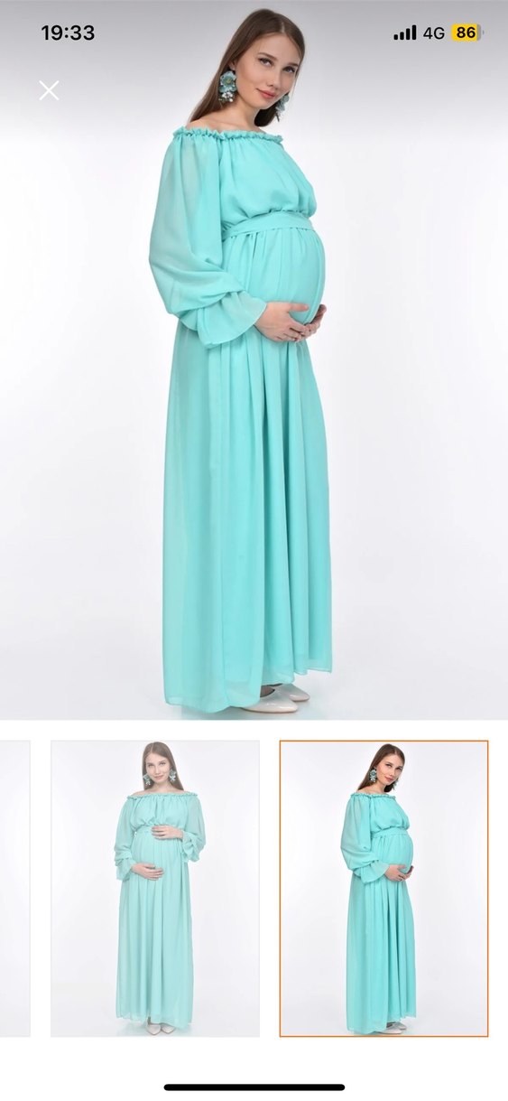 Turkuaz Drapeli Hamile Uzun Elbise - Görsel 4