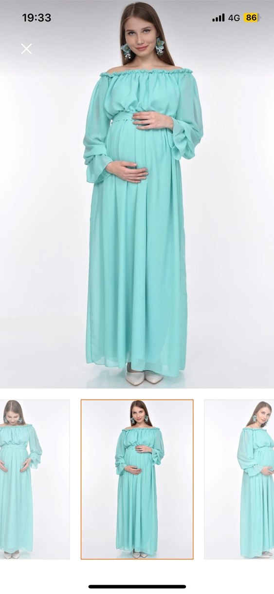 Turkuaz Drapeli Hamile Uzun Elbise - Görsel 3