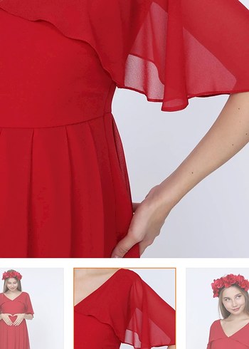 Kırmızı Uzun Hamile Abiye Elbise - Görsel 5