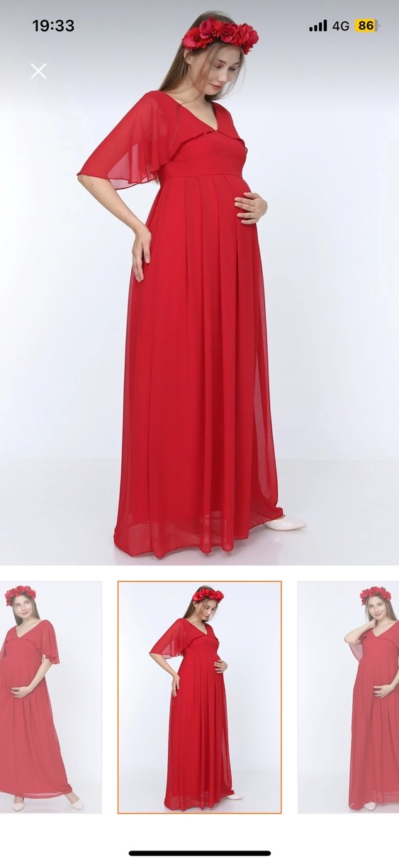 Kırmızı Uzun Hamile Abiye Elbise - Görsel 2