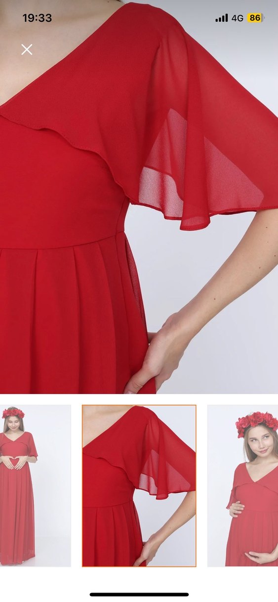 Kırmızı Uzun Hamile Abiye Elbise - Görsel 5