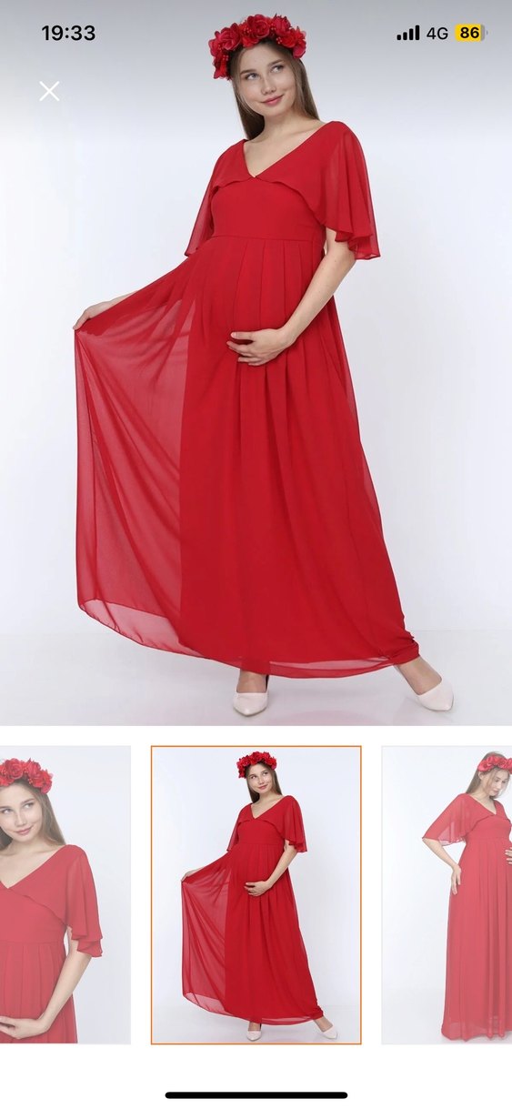 Kırmızı Uzun Hamile Abiye Elbise - Görsel 3