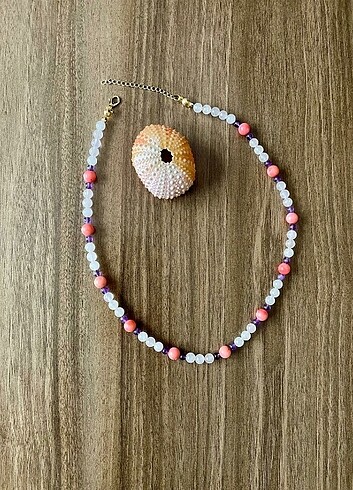 Mercan,pembe kuvars,ametist doğal taş kolye