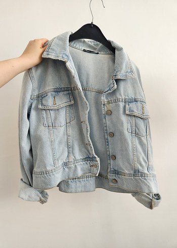 Düğmeli Mavi Kadın Denim Ceket