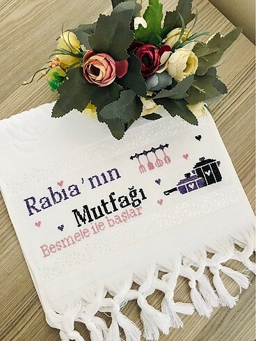 Beden beyaz Renk Kişiye özel isimli mutfak havlusu