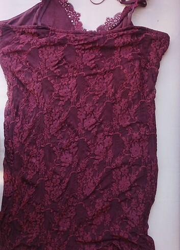 l Beden vintage dantelli çiçek desenli bordo elbise